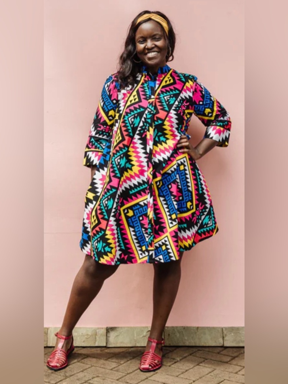 Zuri It’s Electric A-Line Dress in Pink, Blue & Yellow NEW size S standard